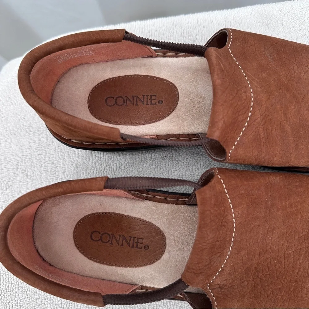 Connie Shelly Leather Shoe Sandal 10B Womens Brown Open Toe Slip On